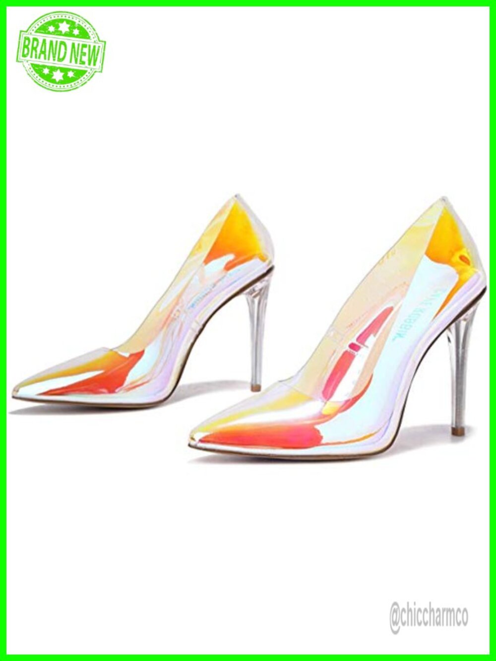 Pointed Toe Heels with Transparent Upper and Lucite Heel, Genuine Leather